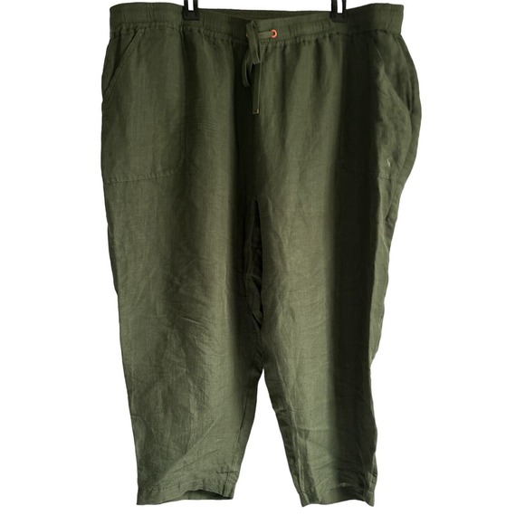 Joules USA Women’s Size 16‎ Linen Blend Cropped Pants Green - Picture 1 of 6